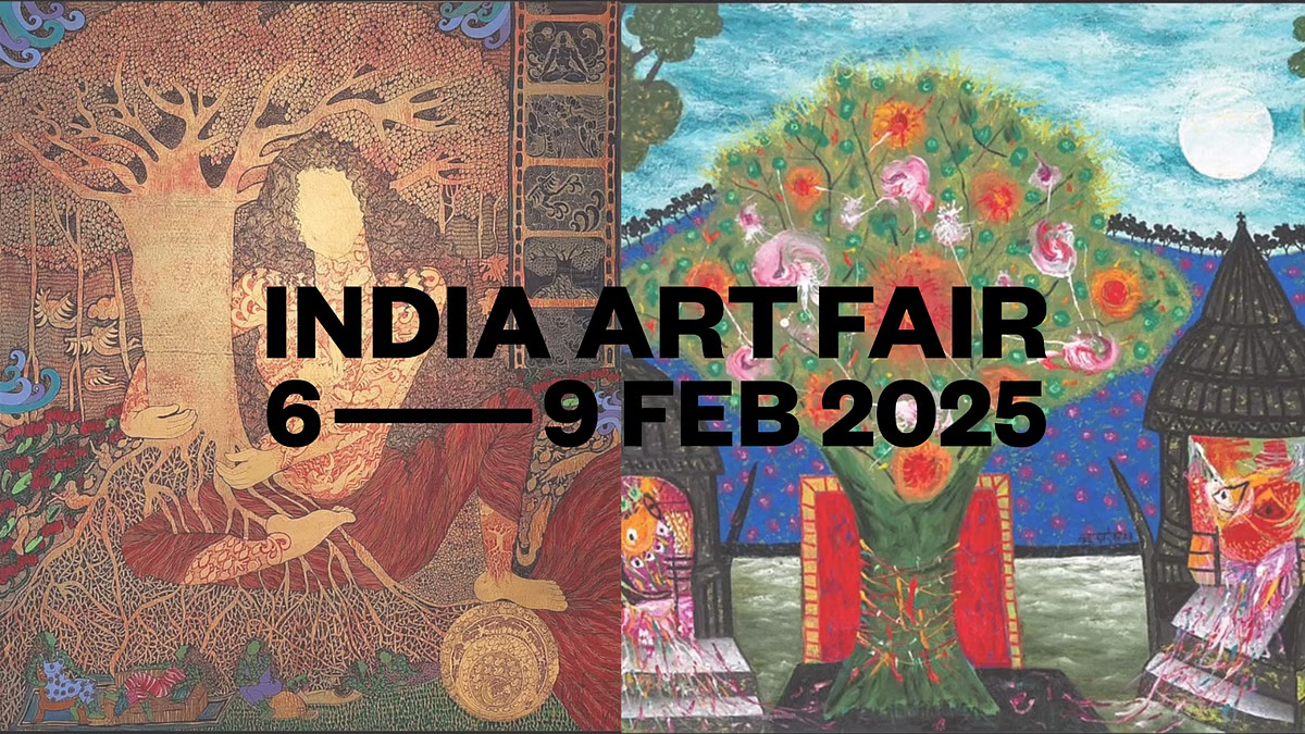 Künstlerin Karoline Schreiber und Tanima Maniktala, Kulturbeauftragte der Schweizerischen Botschaft in Delhi, an der Eröffnung des Indian Art Fair 2025. (v.l.n.r.)